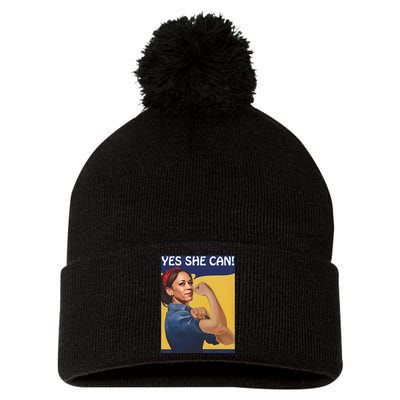 Kamala Harris Yes She Can Pom Pom 12in Knit Beanie