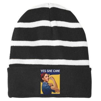 Kamala Harris Yes She Can Striped Beanie with Solid Band