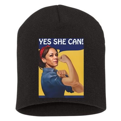 Kamala Harris Yes She Can Short Acrylic Beanie