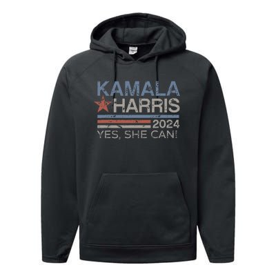 Kamala Harris Yes She Can Kamala Harris 2024 President Performance Fleece Hoodie