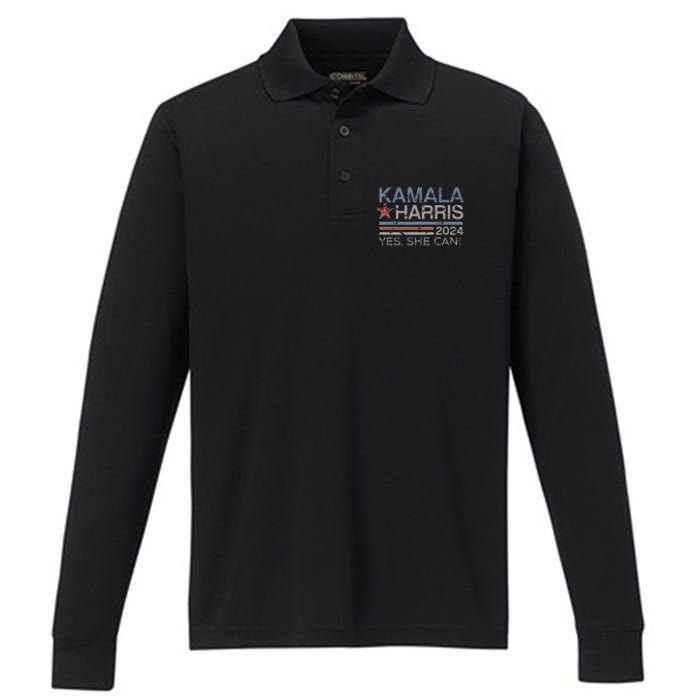 Kamala Harris Yes She Can Kamala Harris 2024 President Performance Long Sleeve Polo