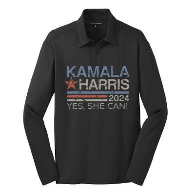 Kamala Harris Yes She Can Kamala Harris 2024 President Silk Touch Performance Long Sleeve Polo