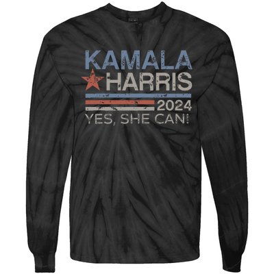 Kamala Harris Yes She Can Kamala Harris 2024 President Tie-Dye Long Sleeve Shirt