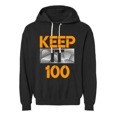 Keep It 100 Orange Color Graphic Garment-Dyed Fleece Hoodie