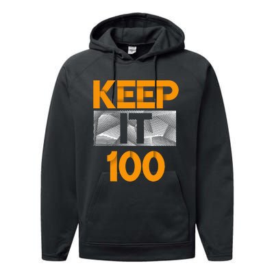 Keep It 100 Orange Color Graphic Performance Fleece Hoodie