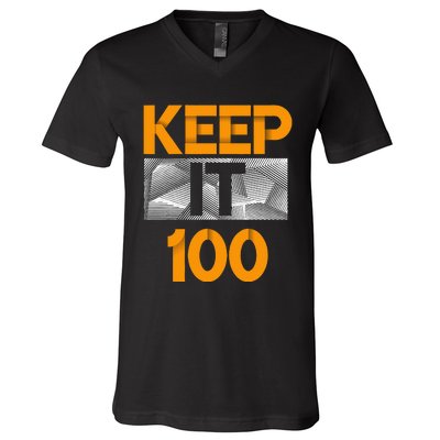 Keep It 100 Orange Color Graphic V-Neck T-Shirt