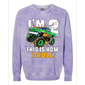 Kids Im 2 This Is How I Roll Monster Truck 2nd Birthday Colorblast Crewneck Sweatshirt