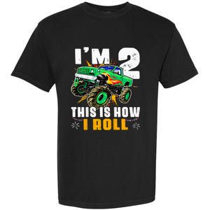 Kids Im 2 This Is How I Roll Monster Truck 2nd Birthday Garment-Dyed Heavyweight T-Shirt