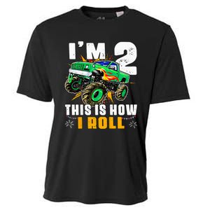 Kids Im 2 This Is How I Roll Monster Truck 2nd Birthday Cooling Performance Crew T-Shirt