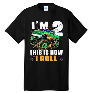 Kids Im 2 This Is How I Roll Monster Truck 2nd Birthday Tall T-Shirt