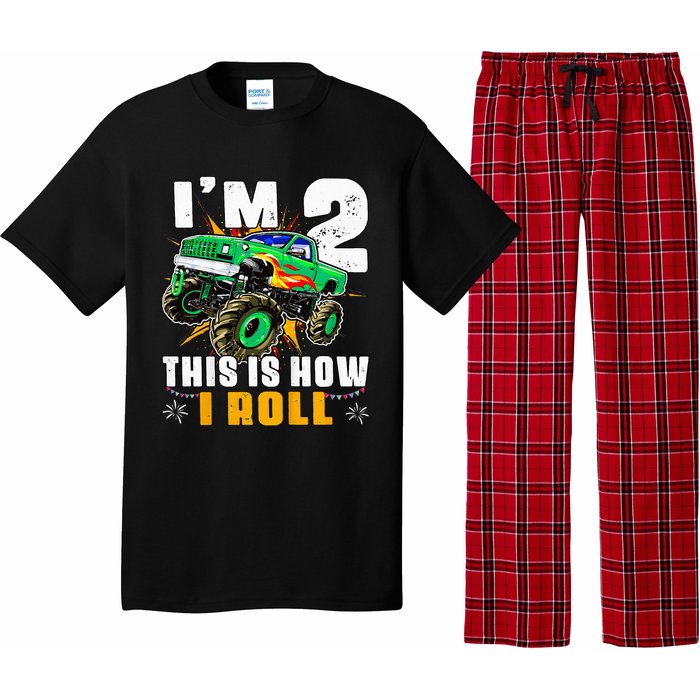 Kids Im 2 This Is How I Roll Monster Truck 2nd Birthday Pajama Set