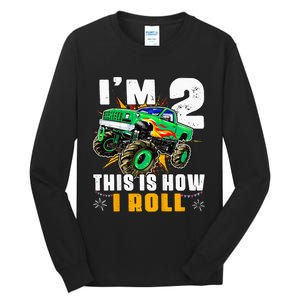 Kids Im 2 This Is How I Roll Monster Truck 2nd Birthday Tall Long Sleeve T-Shirt