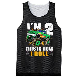 Kids Im 2 This Is How I Roll Monster Truck 2nd Birthday Mesh Reversible Basketball Jersey Tank