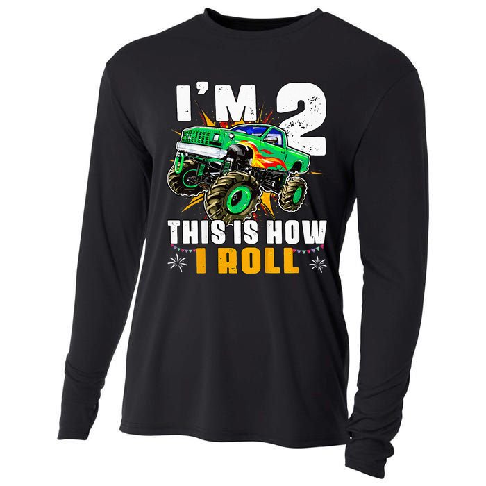 Kids Im 2 This Is How I Roll Monster Truck 2nd Birthday Cooling Performance Long Sleeve Crew