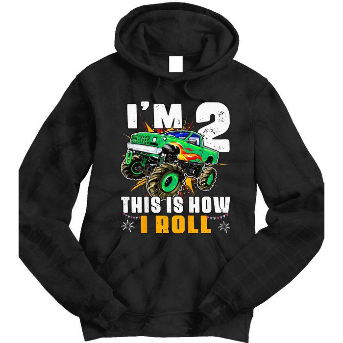 Kids Im 2 This Is How I Roll Monster Truck 2nd Birthday Tie Dye Hoodie