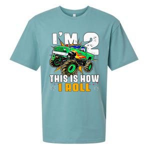 Kids Im 2 This Is How I Roll Monster Truck 2nd Birthday Sueded Cloud Jersey T-Shirt