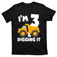 Kids Im 3 And Digging It 3rd Birthday Construction Truck T-Shirt