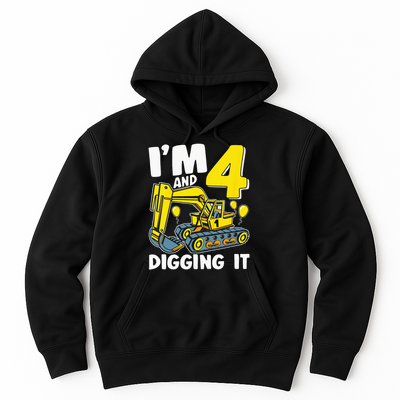 Kids Im 4 And Digging It 4 Years 4th Birthday Excavator Hoodie