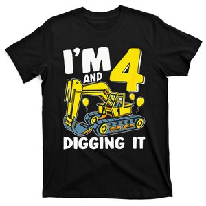 Kids Im 4 And Digging It 4 Years 4th Birthday Excavator T-Shirt