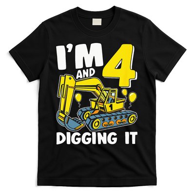 Kids Im 4 And Digging It 4 Years 4th Birthday Excavator T-Shirt