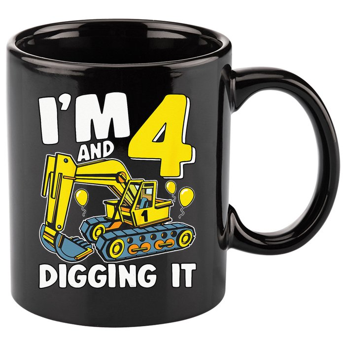 Kids Im 4 And Digging It 4 Years 4th Birthday Excavator 11oz C Handle Ceramic Mug