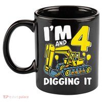Kids Im 4 And Digging It 4 Years 4th Birthday Excavator 11oz C Handle Ceramic Mug