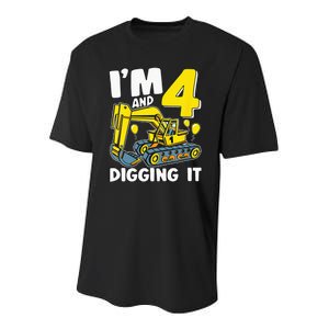 Kids Im 4 And Digging It 4 Years 4th Birthday Excavator Youth Performance Sprint T-Shirt