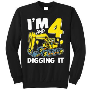 Kids Im 4 And Digging It 4 Years 4th Birthday Excavator Sweatshirt