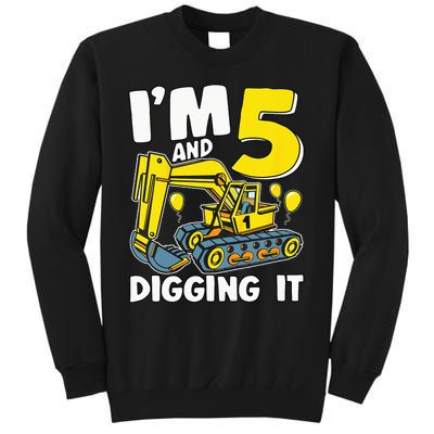 Kids Im 5 And Digging It 5 Years 5th Birthday Excavator Sweatshirt