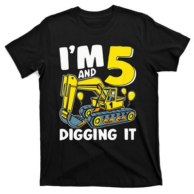 Kids Im 5 And Digging It 5 Years 5th Birthday Excavator T-Shirt