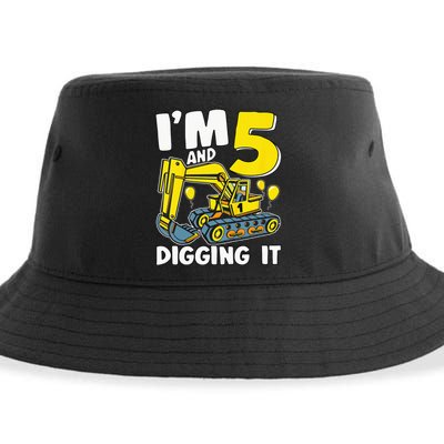 Kids Im 5 And Digging It 5 Years 5th Birthday Excavator Sustainable Bucket Hat