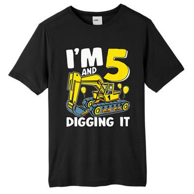 Kids Im 5 And Digging It 5 Years 5th Birthday Excavator Tall Fusion ChromaSoft Performance T-Shirt