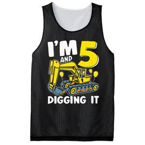 Kids Im 5 And Digging It 5 Years 5th Birthday Excavator Mesh Reversible Basketball Jersey Tank