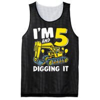 Kids Im 5 And Digging It 5 Years 5th Birthday Excavator Mesh Reversible Basketball Jersey Tank