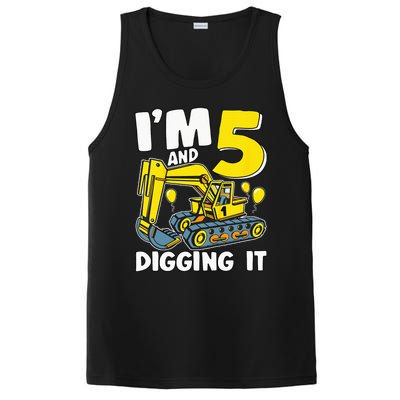 Kids Im 5 And Digging It 5 Years 5th Birthday Excavator PosiCharge Competitor Tank