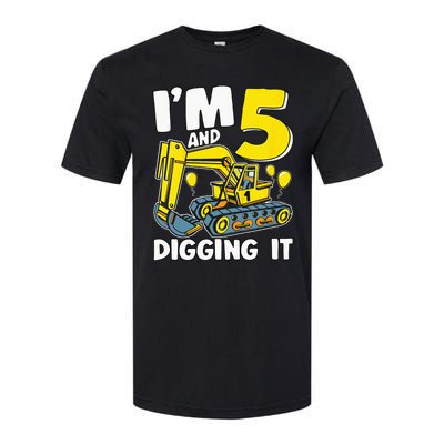 Kids Im 5 And Digging It 5 Years 5th Birthday Excavator Softstyle CVC T-Shirt