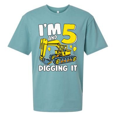 Kids Im 5 And Digging It 5 Years 5th Birthday Excavator Sueded Cloud Jersey T-Shirt