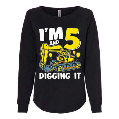 Kids Im 5 And Digging It 5 Years 5th Birthday Excavator Womens California Wash Sweatshirt