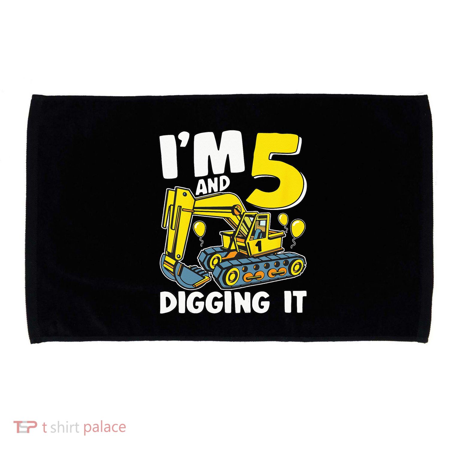 Kids Im 5 And Digging It 5 Years 5th Birthday Excavator Microfiber Hand Towel