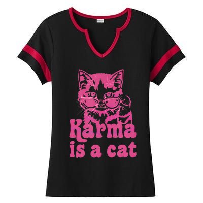 Karma Is A Cat Ladies Halftime Notch Neck Tee