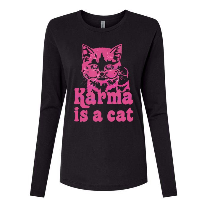 Karma Is A Cat Womens Cotton Relaxed Long Sleeve T-Shirt