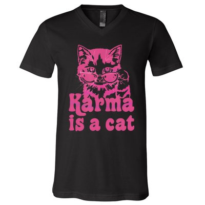 Karma Is A Cat V-Neck T-Shirt