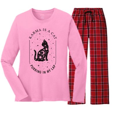 Karma Is A Cat Purring In My Lap Women's Long Sleeve Flannel Pajama Set 