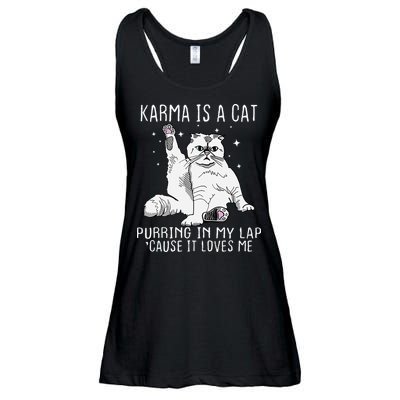 Karma is a Cat Purring in My Lap Cause It's Loves Me Ladies Essential Flowy Tank
