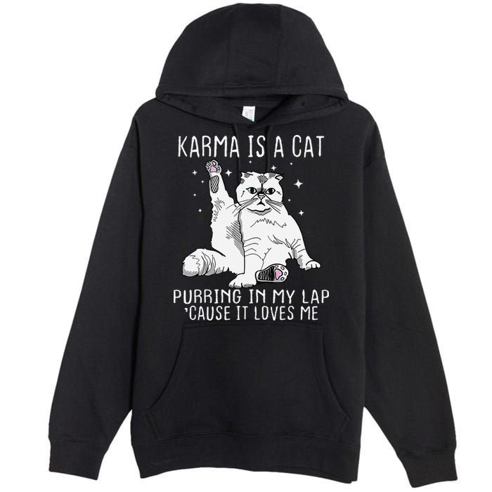 Karma is a Cat Purring in My Lap Cause It's Loves Me Premium Pullover Hoodie