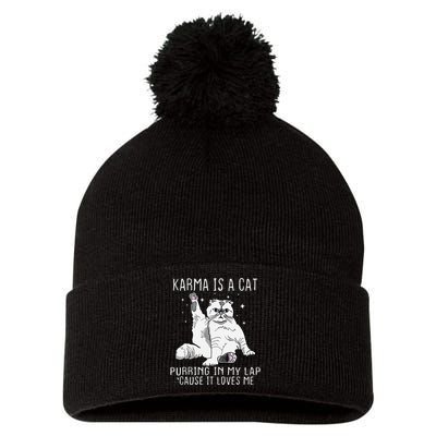 Karma is a Cat Purring in My Lap Cause It's Loves Me Pom Pom 12in Knit Beanie