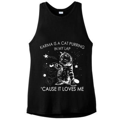 Karma Is A Cat Purring In My Lap Cause It Loves Me Cat Lover Ladies PosiCharge Tri-Blend Wicking Tank