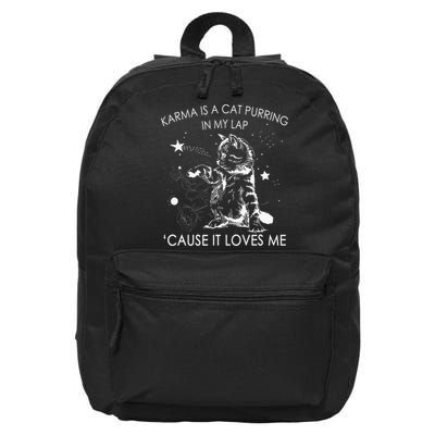 Karma Is A Cat Purring In My Lap Cause It Loves Me Cat Lover 16 in Basic Backpack