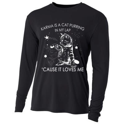 Karma Is A Cat Purring In My Lap Cause It Loves Me Cat Lover Cooling Performance Long Sleeve Crew
