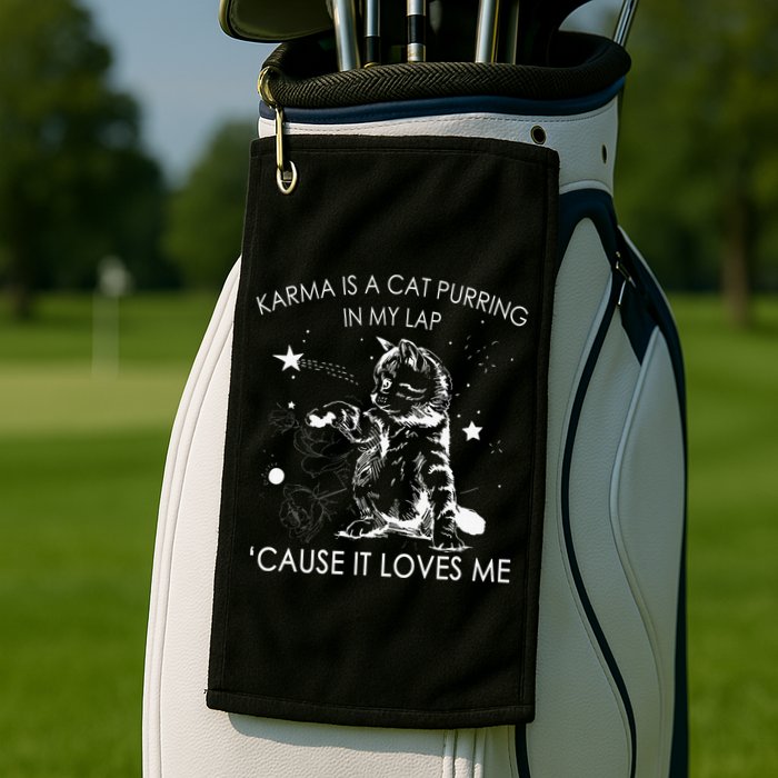 Karma Is A Cat Purring In My Lap Cause It Loves Me Cat Lover Golf Towel